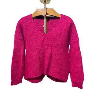 Free People Pink Alpaca Blend V-Neck Sweater